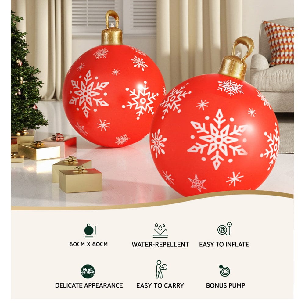 Jingle Jollys Christmas Inflatable Ball Bauble 60cm Outdoor Decoration Red - SportZone.co.nz
