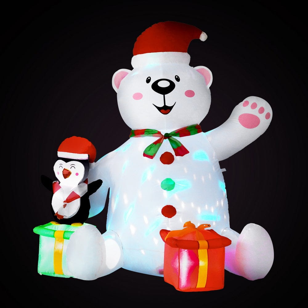 Jingle Jollys Christmas Inflatable Bear 1.8M Height LED Outdoor Decorations Illuminated - SportZone.co.nz