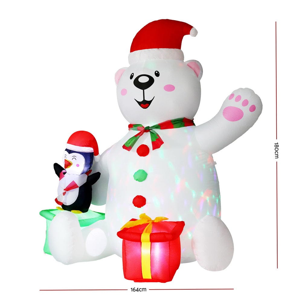Jingle Jollys Christmas Inflatable Bear 1.8M Height LED Outdoor Decorations Illuminated - SportZone.co.nz