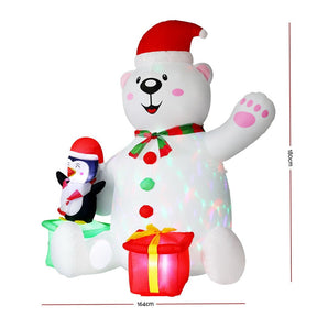 Jingle Jollys Christmas Inflatable Bear 1.8M Height LED Outdoor Decorations Illuminated - SportZone.co.nz