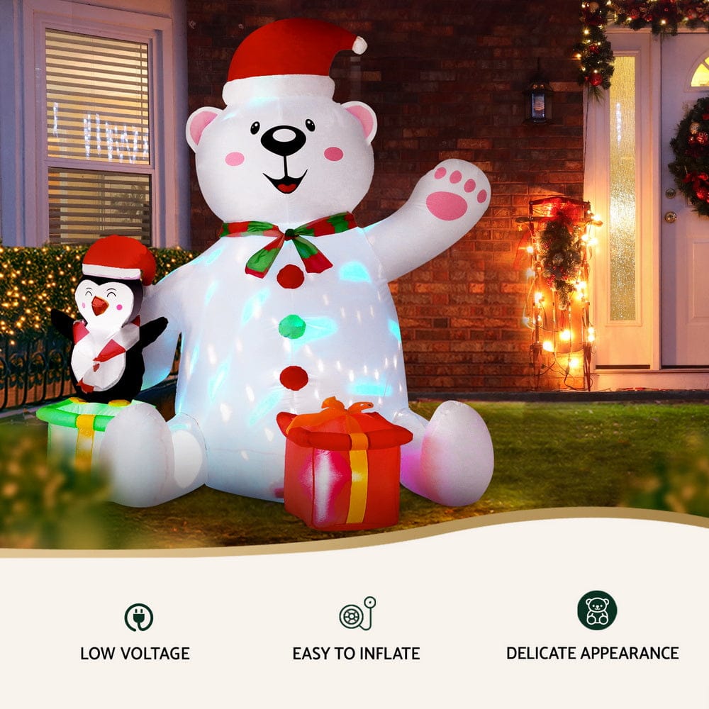 Jingle Jollys Christmas Inflatable Bear 1.8M Height LED Outdoor Decorations Illuminated - SportZone.co.nz