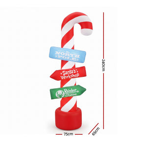 Jingle Jollys Christmas Inflatable Candy Pole 2.4M Illuminated Decorations - SportZone.co.nz