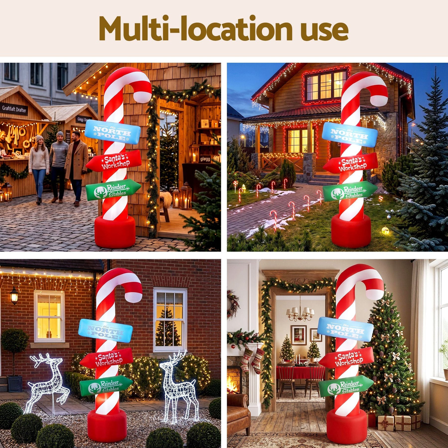 Jingle Jollys Christmas Inflatable Candy Pole 2.4M Illuminated Decorations - SportZone.co.nz