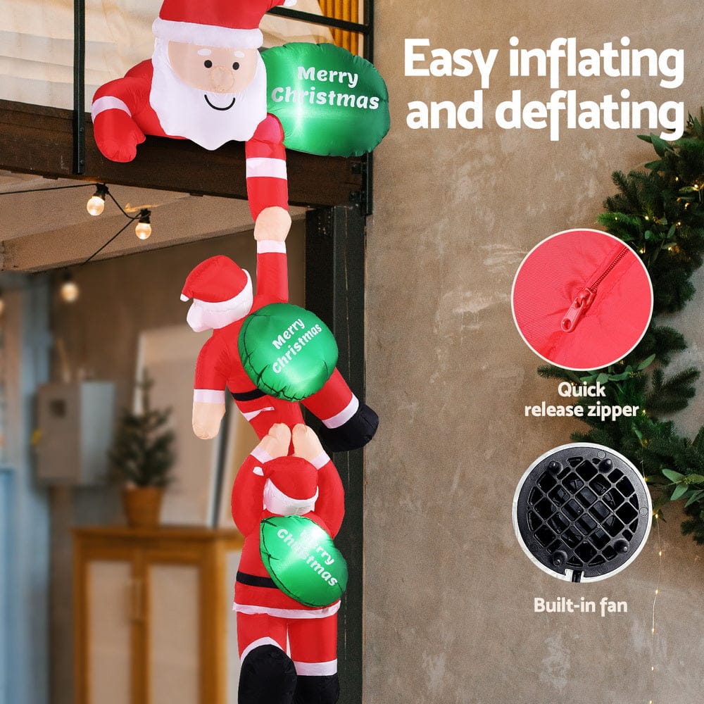 Jingle Jollys Christmas Inflatable Climbing Santa 2.5M Height LED Decorations Illuminated - SportZone.co.nz