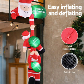 Jingle Jollys Christmas Inflatable Climbing Santa 2.5M Height LED Decorations Illuminated - SportZone.co.nz