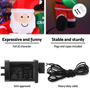 Jingle Jollys Christmas Inflatable Climbing Santa 2.5M Height LED Decorations Illuminated - SportZone.co.nz