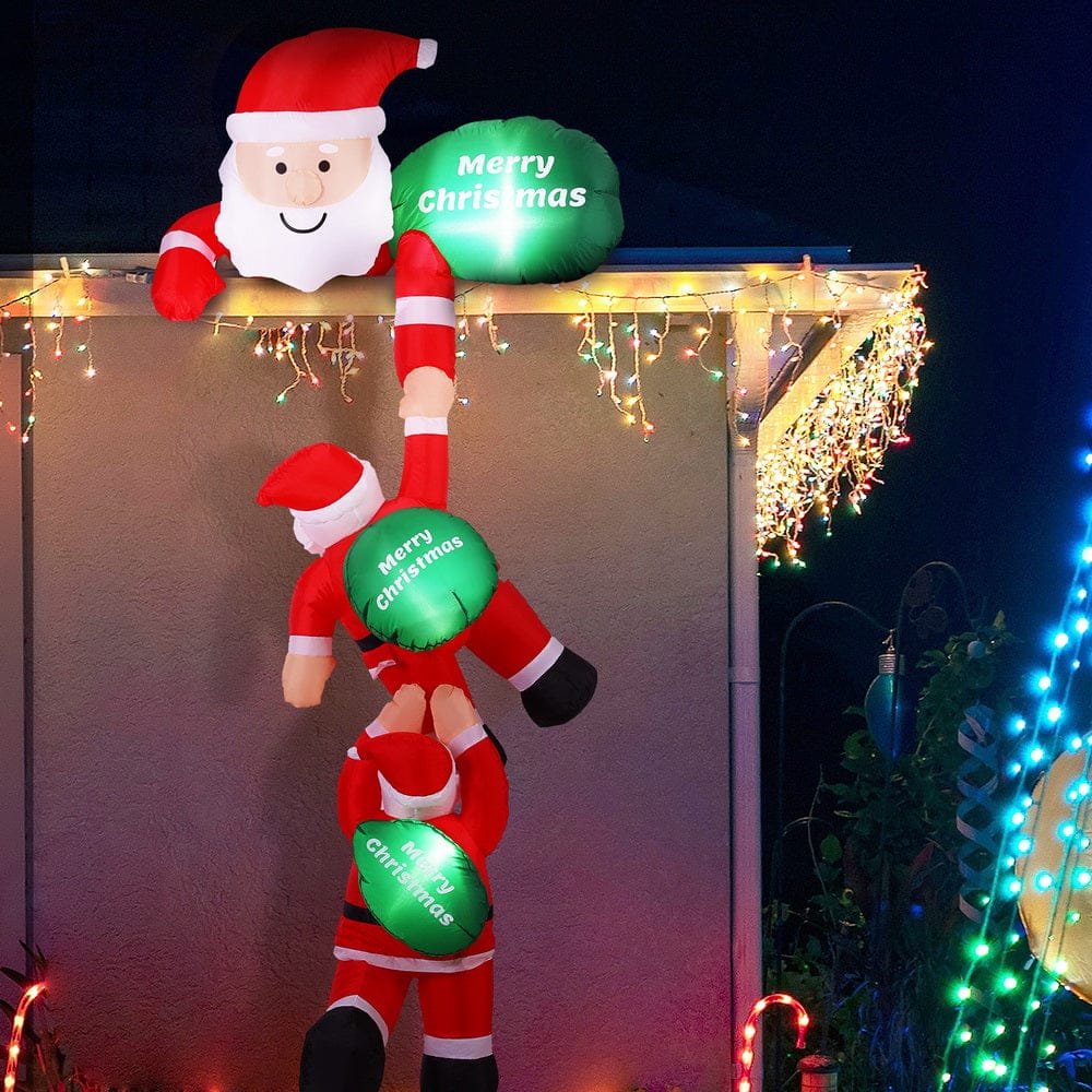 Jingle Jollys Christmas Inflatable Climbing Santa 2.5M Height LED Decorations Illuminated - SportZone.co.nz