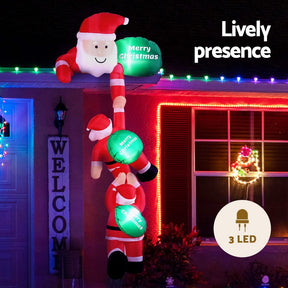 Jingle Jollys Christmas Inflatable Climbing Santa 2.5M Height LED Decorations Illuminated - SportZone.co.nz
