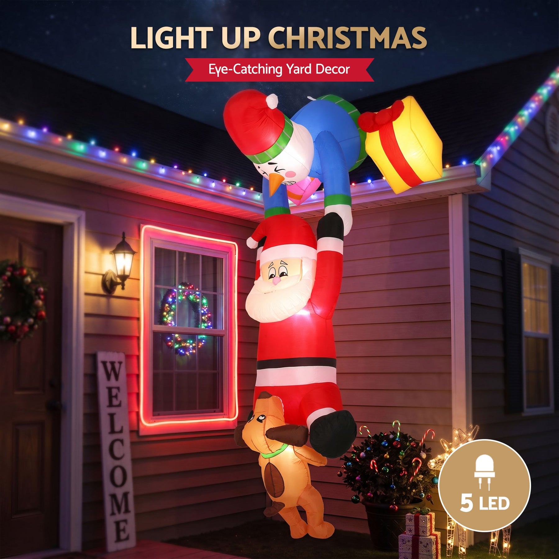 Jingle Jollys Christmas Inflatable Climbing Santa 3.5M Height LED Decorations Illuminated - SportZone.co.nz