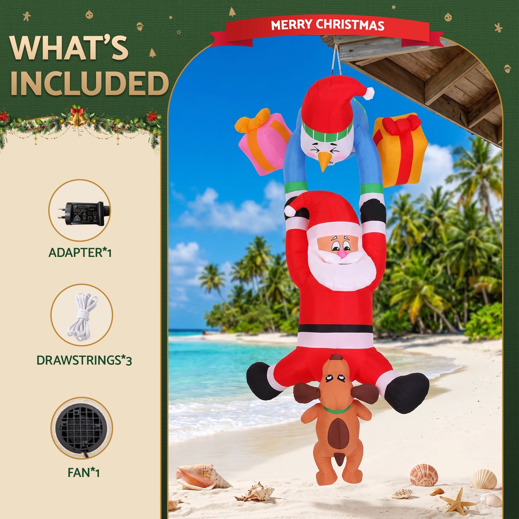 Jingle Jollys Christmas Inflatable Climbing Santa 3.5M Height LED Decorations Illuminated - SportZone.co.nz