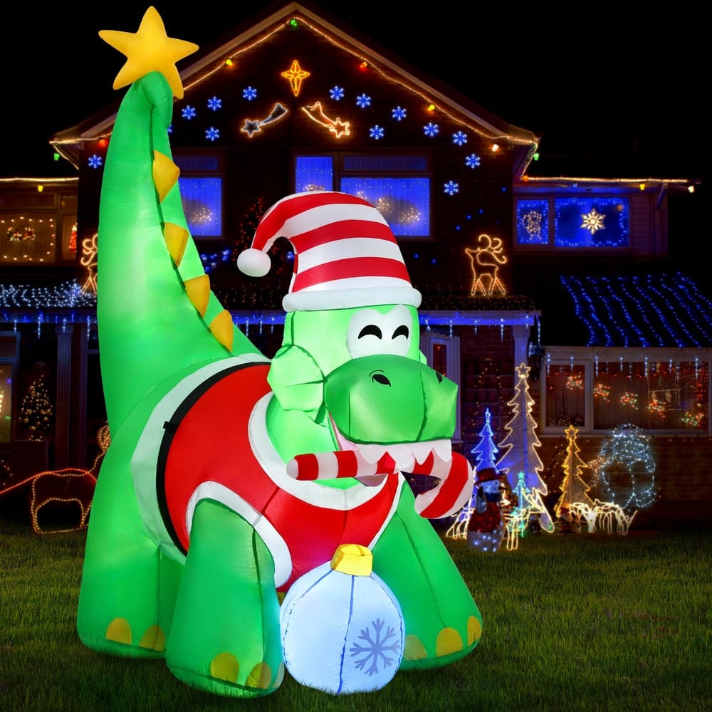 Jingle Jollys Christmas Inflatable Dinosaur 1.86M Height LED Decorations Illuminated - SportZone.co.nz