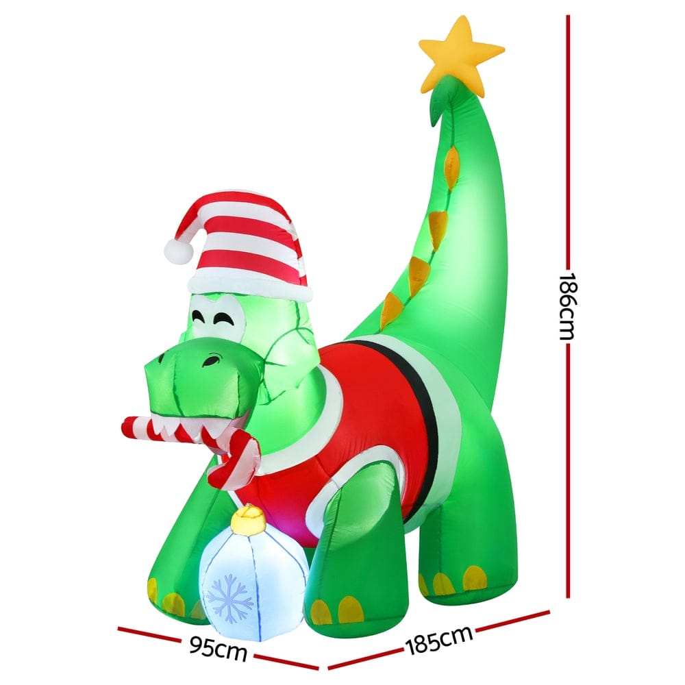 Jingle Jollys Christmas Inflatable Dinosaur 1.86M Height LED Decorations Illuminated - SportZone.co.nz