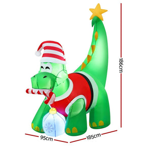 Jingle Jollys Christmas Inflatable Dinosaur 1.86M Height LED Decorations Illuminated - SportZone.co.nz