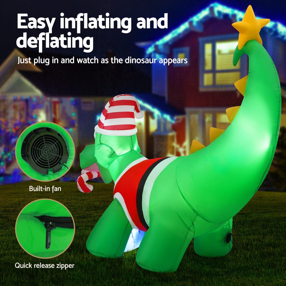 Jingle Jollys Christmas Inflatable Dinosaur 1.86M Height LED Decorations Illuminated - SportZone.co.nz