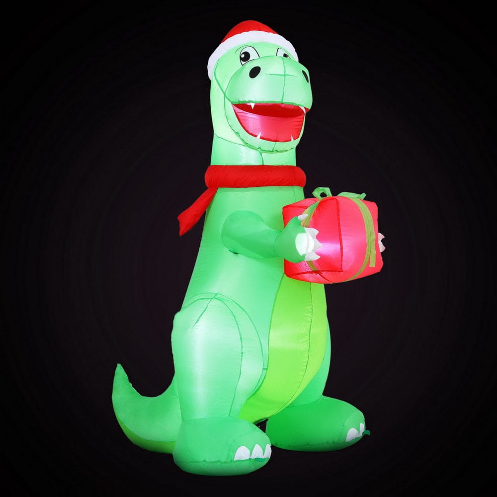 Jingle Jollys Christmas Inflatable Dinosaur 1.8M Height LED Decorations Illuminated - SportZone.co.nz