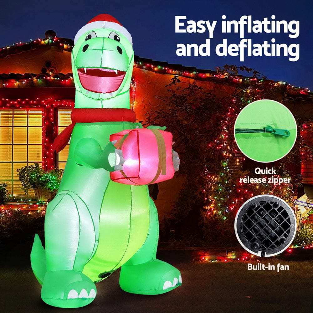 Jingle Jollys Christmas Inflatable Dinosaur 1.8M Height LED Decorations Illuminated - SportZone.co.nz