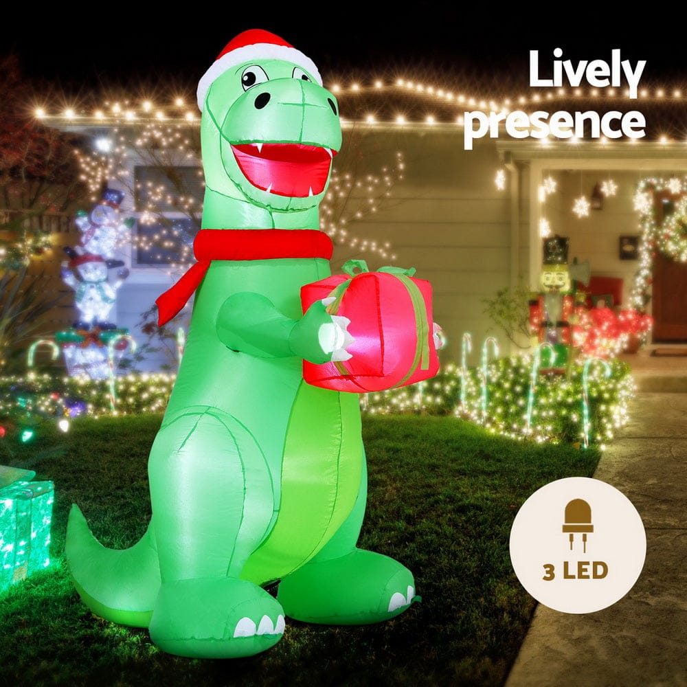 Jingle Jollys Christmas Inflatable Dinosaur 1.8M Height LED Decorations Illuminated - SportZone.co.nz