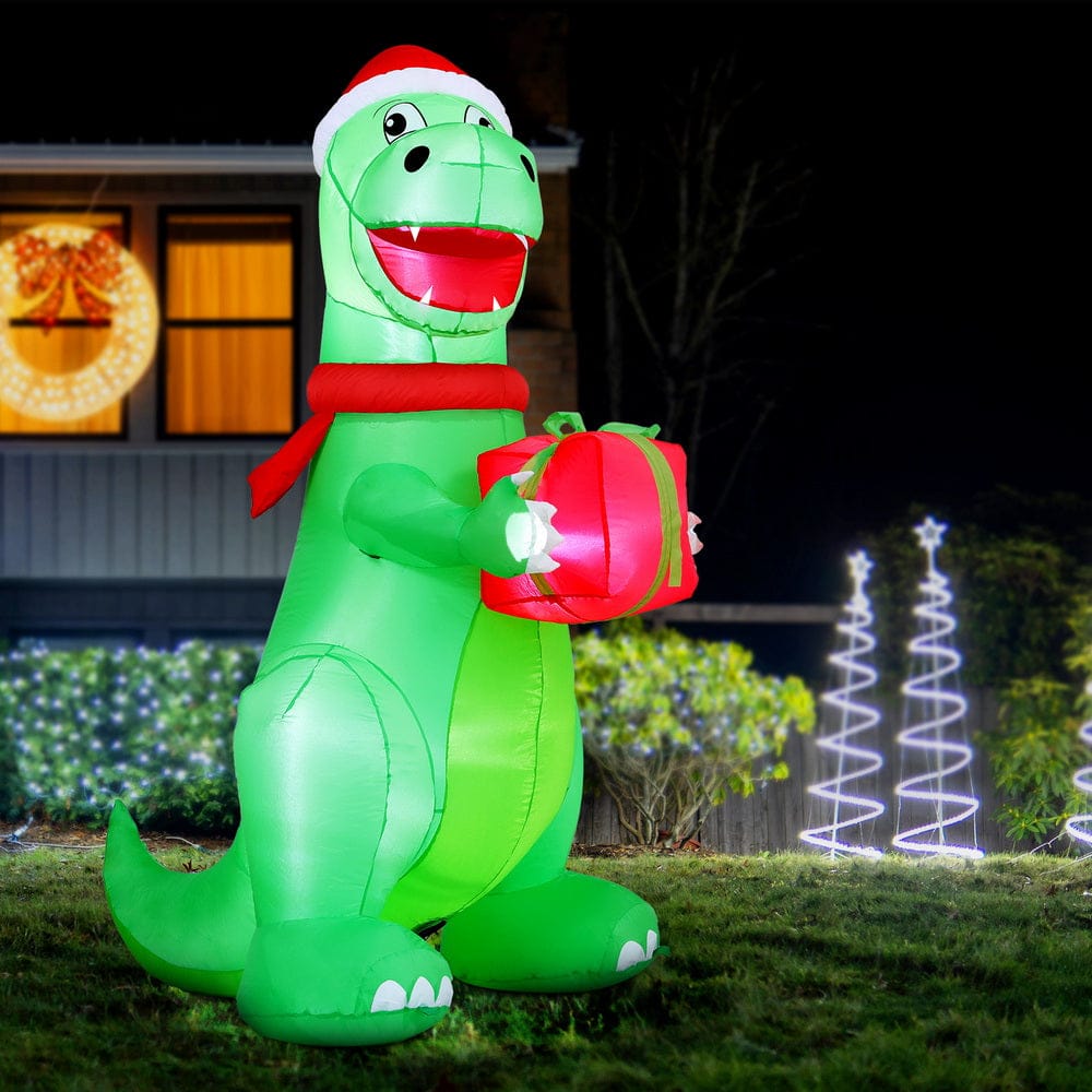 Jingle Jollys Christmas Inflatable Dinosaur 1.8M Height LED Decorations Illuminated - SportZone.co.nz
