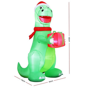 Jingle Jollys Christmas Inflatable Dinosaur 1.8M Height LED Decorations Illuminated - SportZone.co.nz
