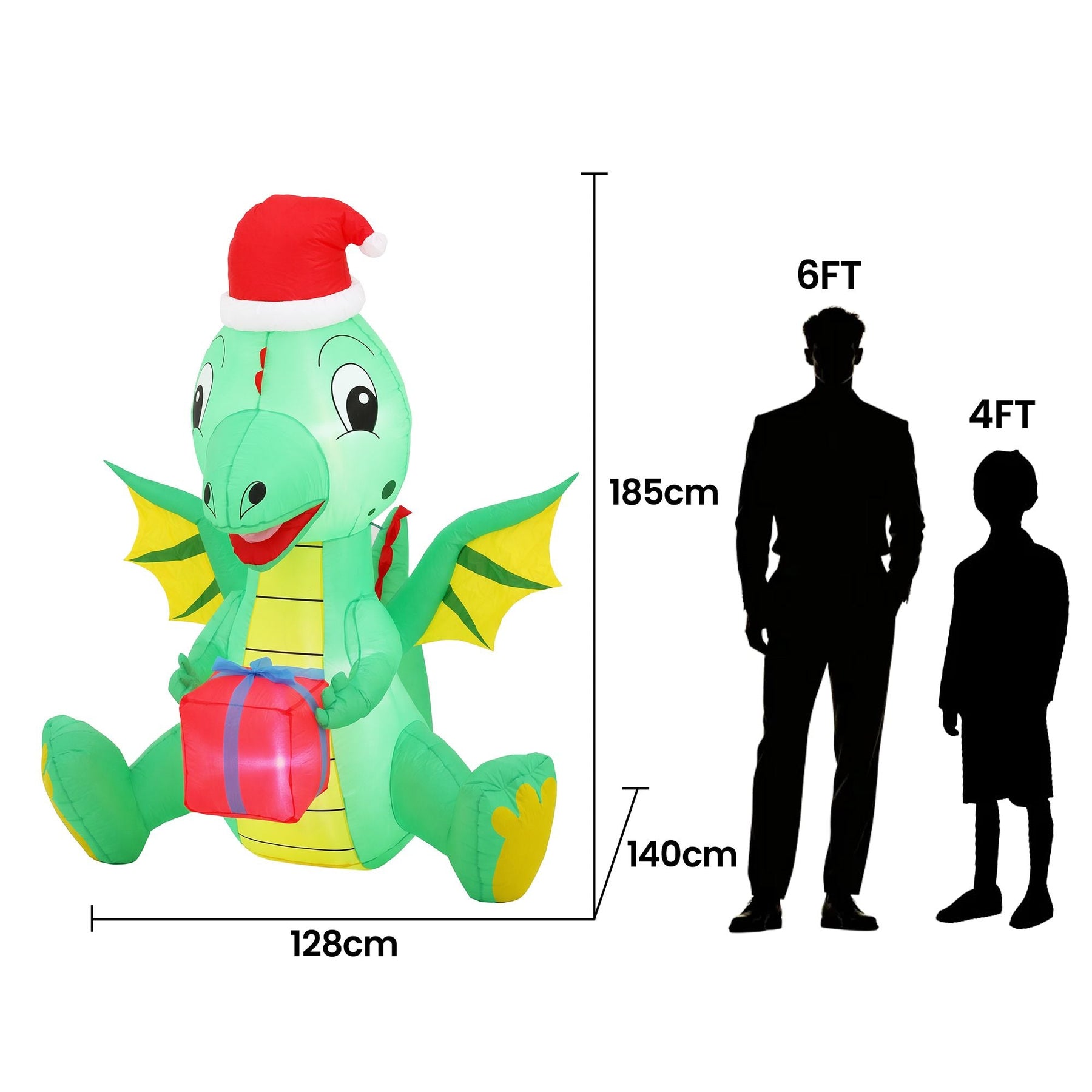 Jingle Jollys Christmas Inflatable Dragon 1.8M Height LED Outdoor Decorations Illuminated - SportZone.co.nz