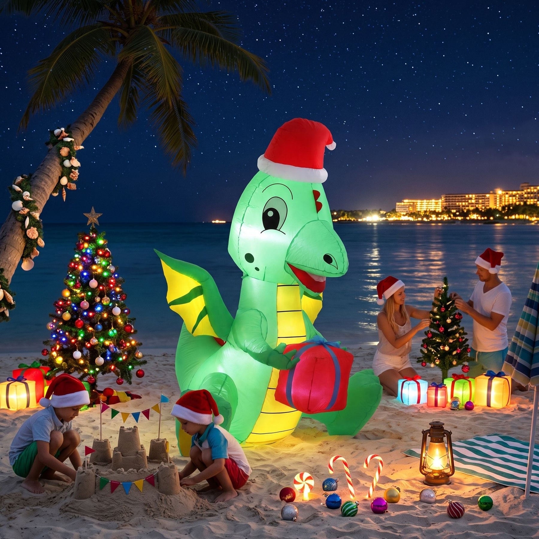 Jingle Jollys Christmas Inflatable Dragon 1.8M Height LED Outdoor Decorations Illuminated - SportZone.co.nz