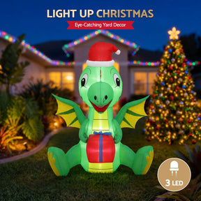 Jingle Jollys Christmas Inflatable Dragon 1.8M Height LED Outdoor Decorations Illuminated - SportZone.co.nz