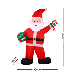 Jingle Jollys Christmas Inflatable Giant Santa 3.8M Height LED Illuminated Decorations - SportZone.co.nz