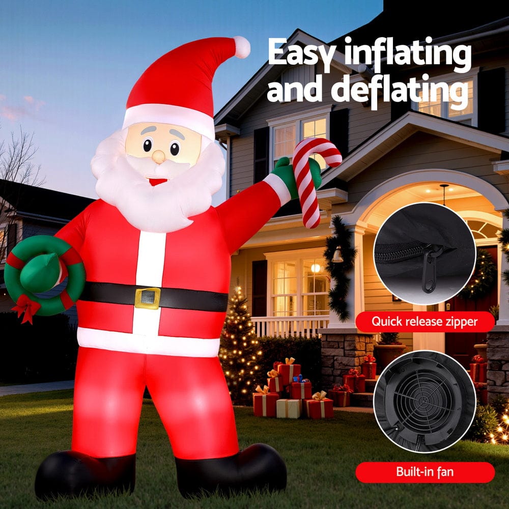 Jingle Jollys Christmas Inflatable Giant Santa 3.8M Height LED Illuminated Decorations - SportZone.co.nz