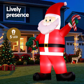 Jingle Jollys Christmas Inflatable Giant Santa 3.8M Height LED Illuminated Decorations - SportZone.co.nz