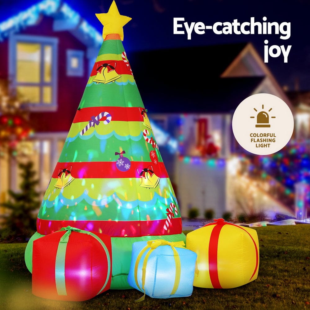 Jingle Jollys Christmas Inflatable Gift Tree 2.2M Height Flashing Light Decorations Illuminated - SportZone.co.nz