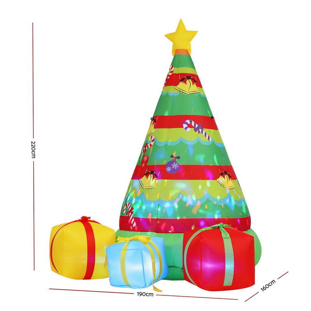 Jingle Jollys Christmas Inflatable Gift Tree 2.2M Height Flashing Light Decorations Illuminated - SportZone.co.nz