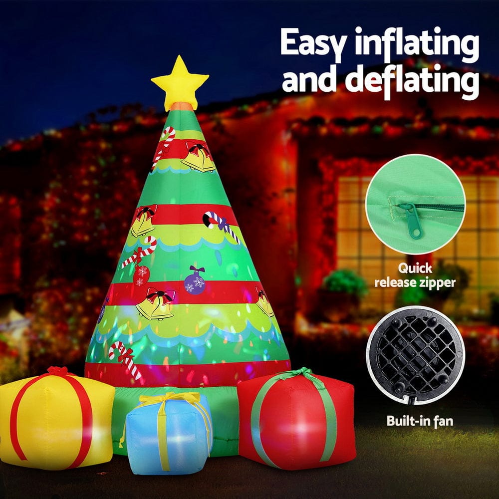 Jingle Jollys Christmas Inflatable Gift Tree 2.2M Height Flashing Light Decorations Illuminated - SportZone.co.nz