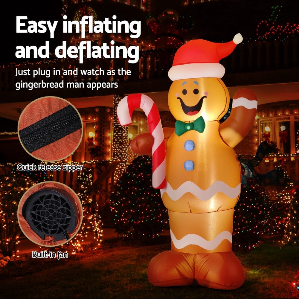 Jingle Jollys Christmas Inflatable Gingerbread Man 1.5M Height LED Decorations Illuminated - SportZone.co.nz