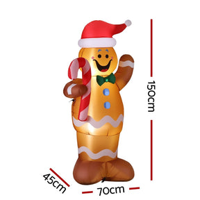 Jingle Jollys Christmas Inflatable Gingerbread Man 1.5M Height LED Decorations Illuminated - SportZone.co.nz
