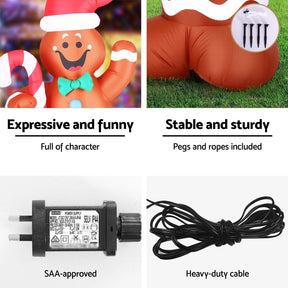 Jingle Jollys Christmas Inflatable Gingerbread Man 1.5M Height LED Decorations Illuminated - SportZone.co.nz