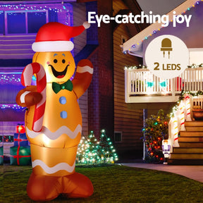 Jingle Jollys Christmas Inflatable Gingerbread Man 1.5M Height LED Decorations Illuminated - SportZone.co.nz
