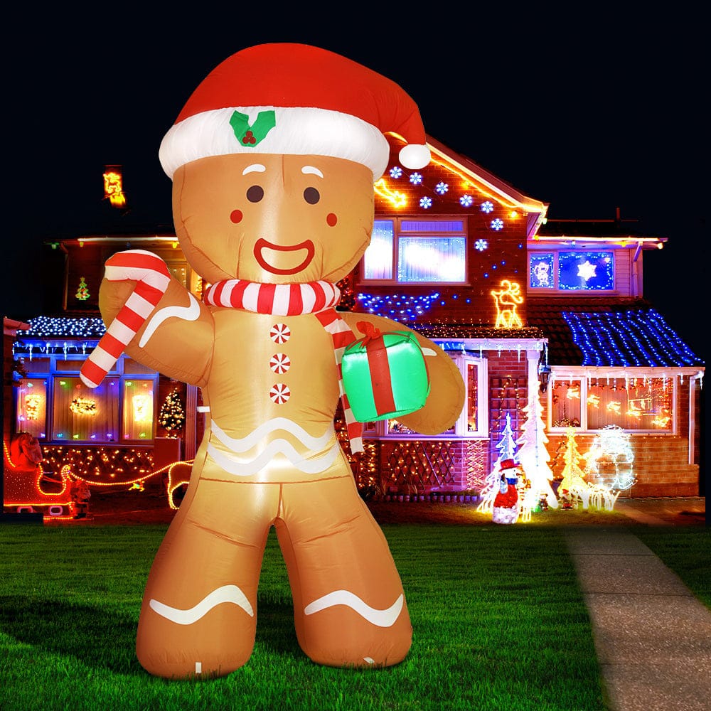 Jingle Jollys Christmas Inflatable Gingerbread Man 2.4M Illuminated Decorations - SportZone.co.nz