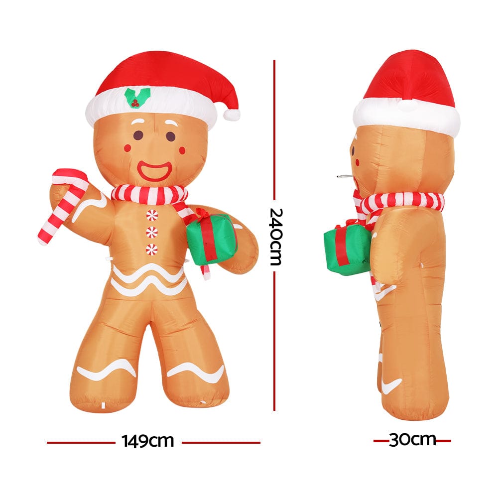 Jingle Jollys Christmas Inflatable Gingerbread Man 2.4M Illuminated Decorations - SportZone.co.nz
