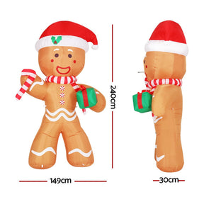 Jingle Jollys Christmas Inflatable Gingerbread Man 2.4M Illuminated Decorations - SportZone.co.nz