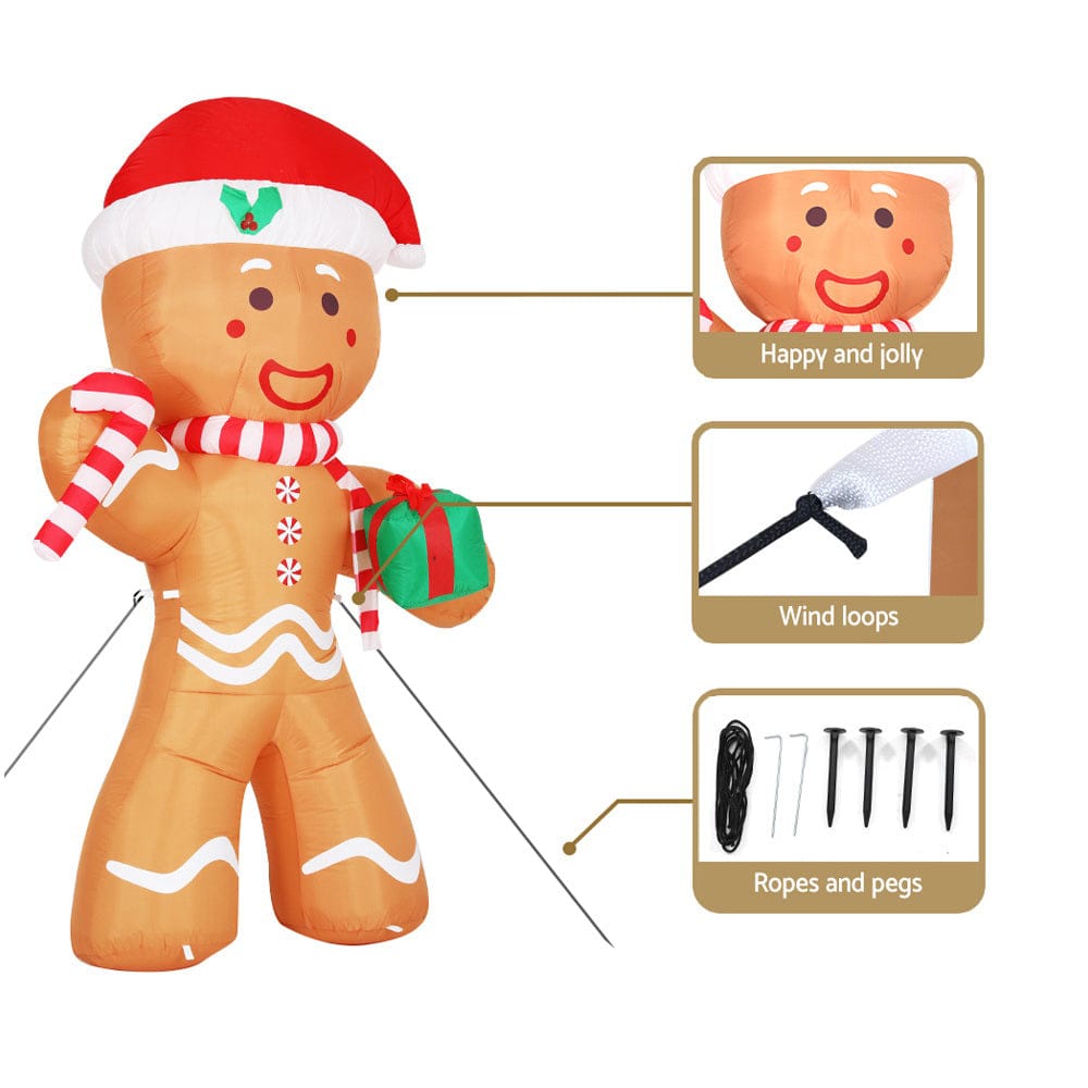 Jingle Jollys Christmas Inflatable Gingerbread Man 2.4M Illuminated Decorations - SportZone.co.nz