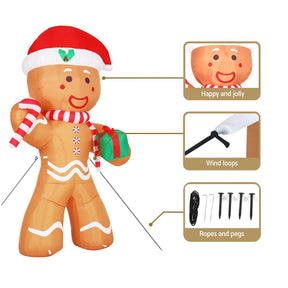Jingle Jollys Christmas Inflatable Gingerbread Man 2.4M Illuminated Decorations - SportZone.co.nz