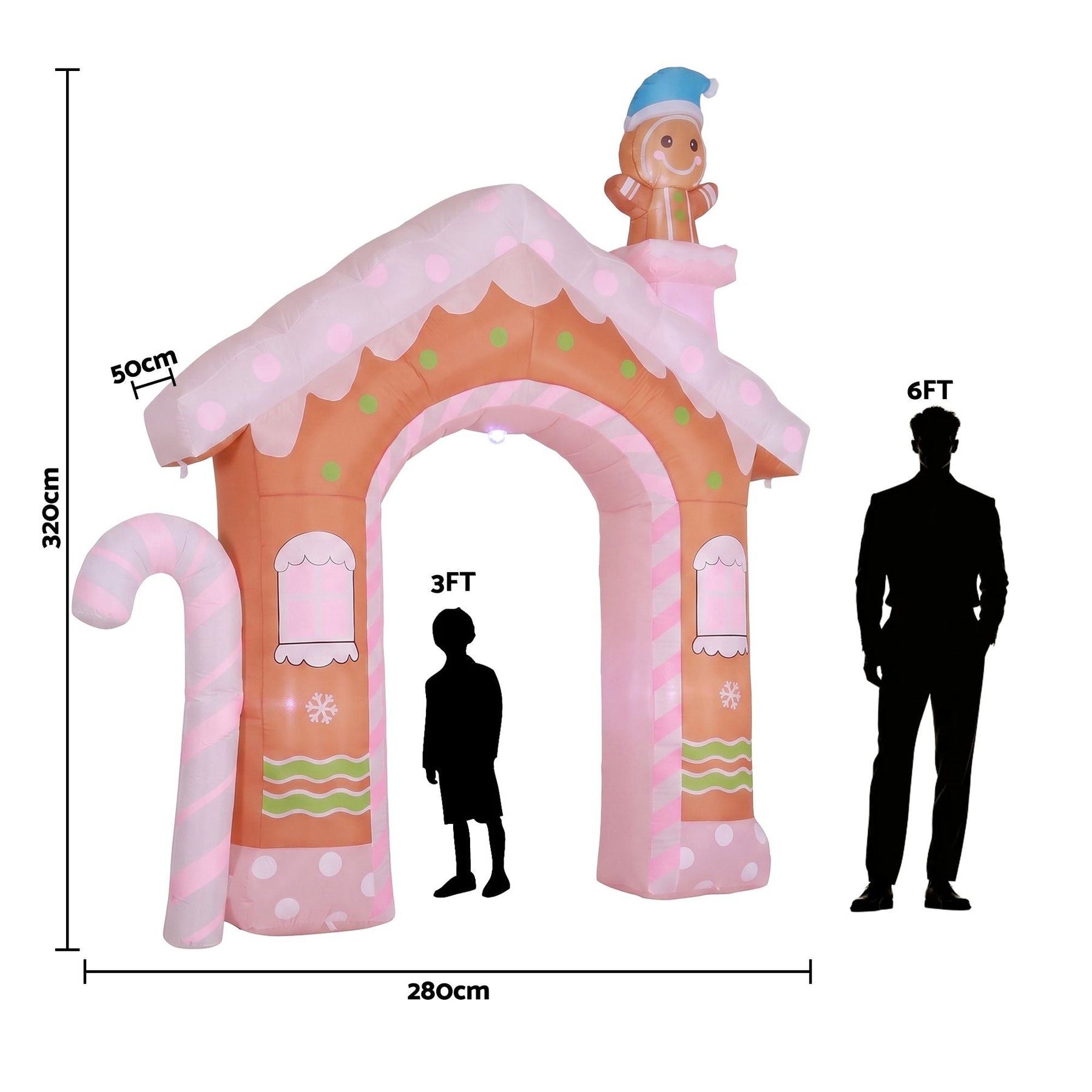 Jingle Jollys Christmas Inflatable Gingerbread Man Candy 3.2M Illuminated Decorations - SportZone.co.nz