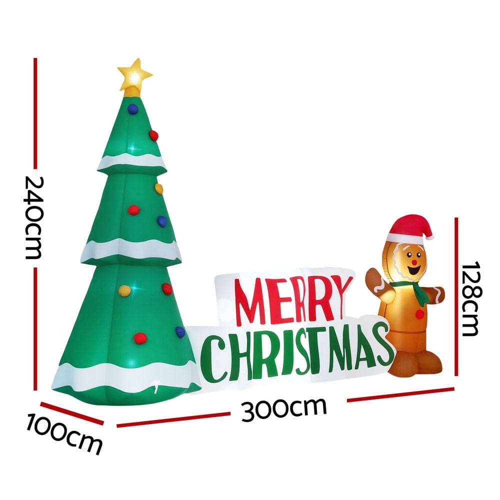 Jingle Jollys Christmas Inflatable Gingerbread Man Tree LED Illuminated Decorations - SportZone.co.nz