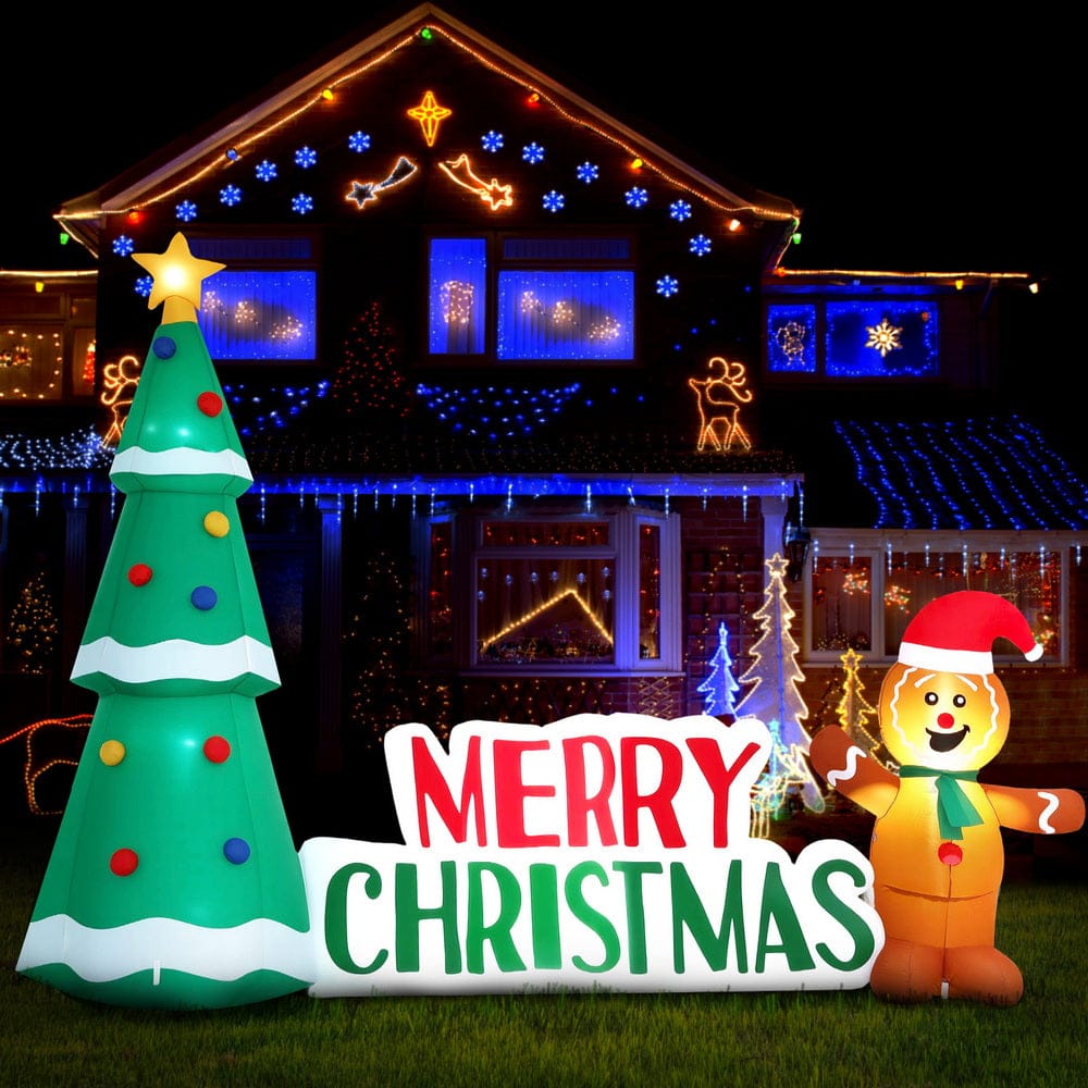Jingle Jollys Christmas Inflatable Gingerbread Man Tree LED Illuminated Decorations - SportZone.co.nz