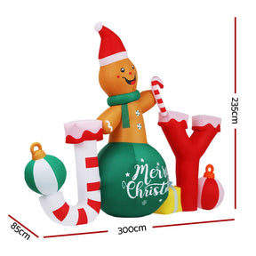 Jingle Jollys Christmas Inflatable Gingerman Joy 3M Long Outdoor Decorations Illuminated - SportZone.co.nz