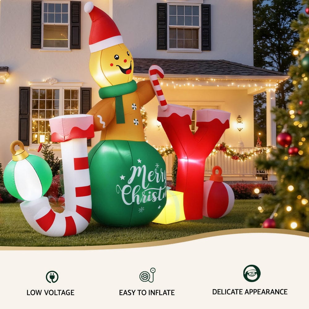 Jingle Jollys Christmas Inflatable Gingerman Joy 3M Long Outdoor Decorations Illuminated - SportZone.co.nz