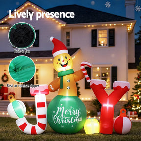 Jingle Jollys Christmas Inflatable Gingerman Joy 3M Long Outdoor Decorations Illuminated - SportZone.co.nz