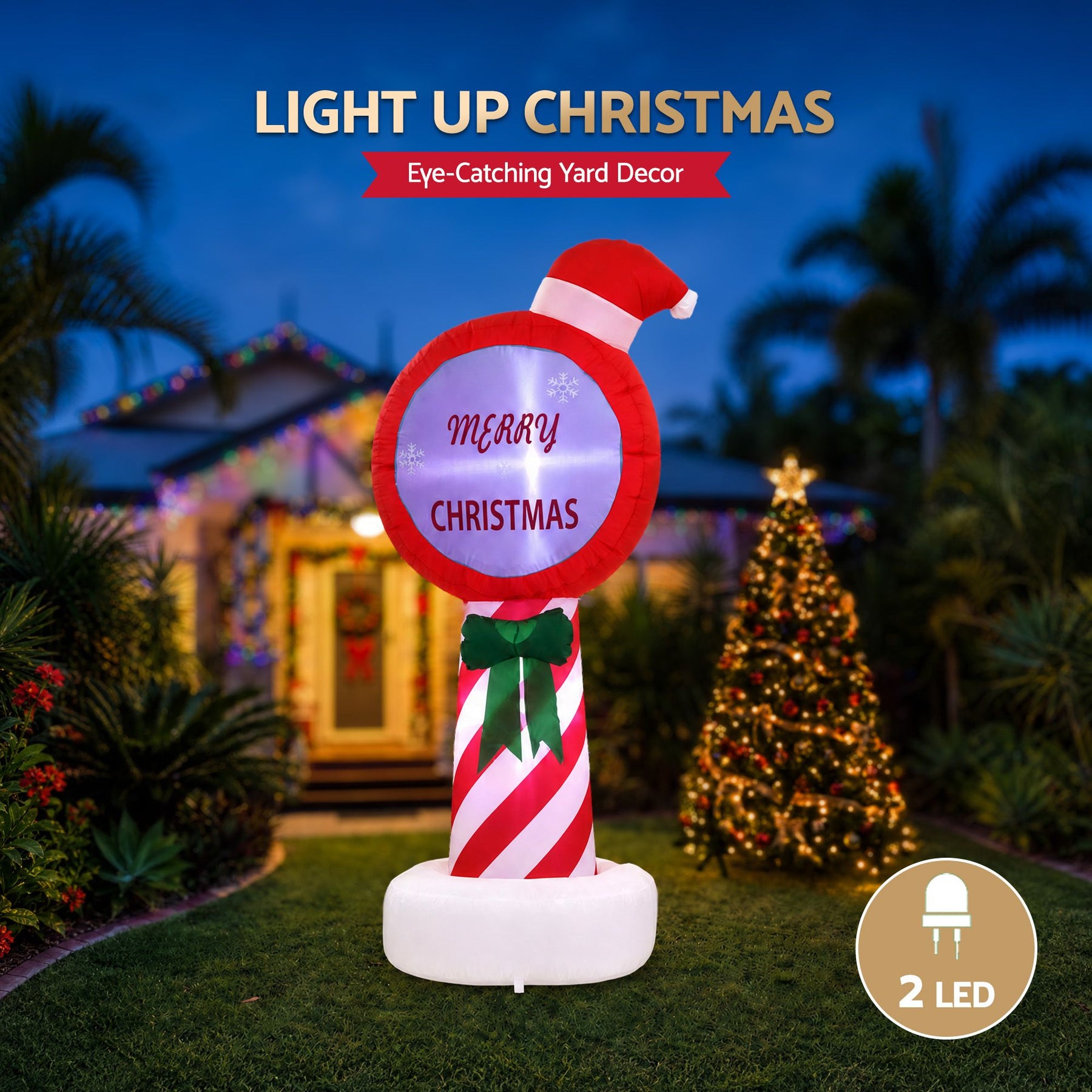 Jingle Jollys Christmas Inflatable Pole 1.8M Height LED Outdoor Decorations Illuminated - SportZone.co.nz