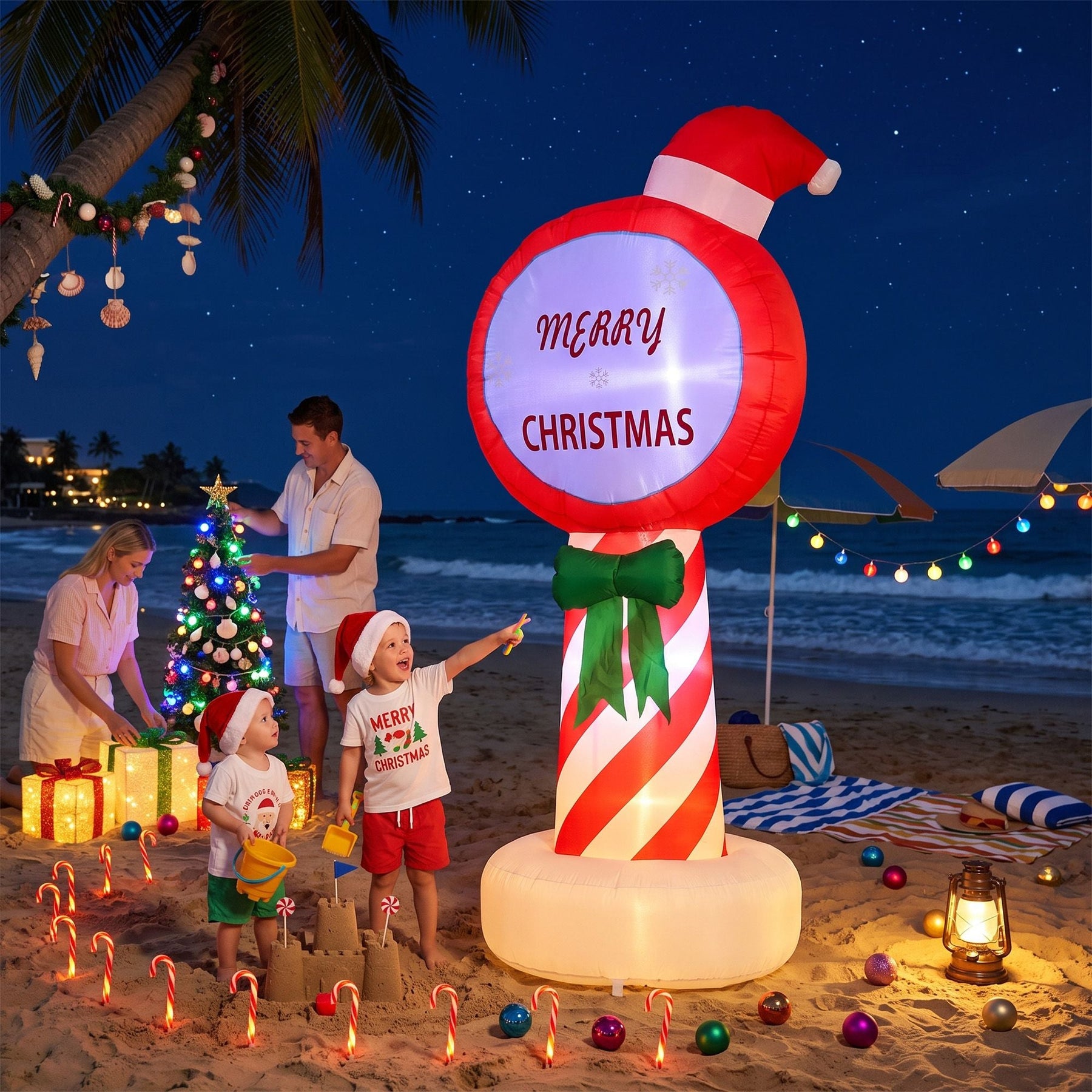 Jingle Jollys Christmas Inflatable Pole 1.8M Height LED Outdoor Decorations Illuminated - SportZone.co.nz