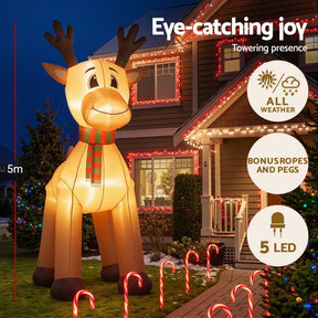 Jingle Jollys Christmas Inflatable Reindeer 5M Illuminated Decorations - SportZone.co.nz